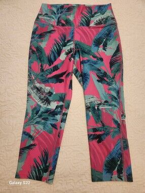 Reel Legends Pink and Teal Tropical Cropped Leggings